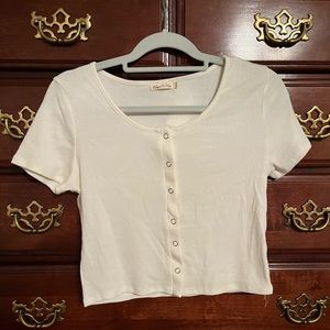 White button up crop top
